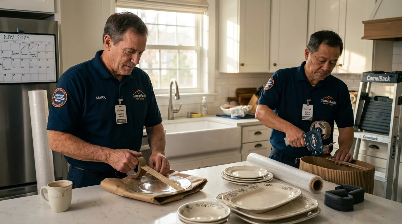 Professional crew packing kitchen dishware in Rainsville, AL